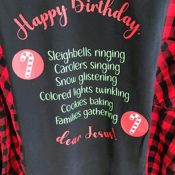 Plaid Flannel Shirt Upcycle, Size L XL 2XL: Oversized Christmas Graphic T-Shirt - Picture 3 of 7